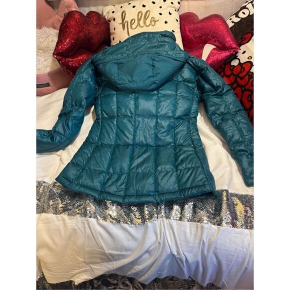 The north face shiny teal blue green 600M down hooded jacket/coat parka XS - Picture 7 of 12